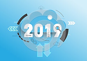 Infographic concept 2019 year. Hot trends, prospects in cloud computing services and technologies, big data storage, communication