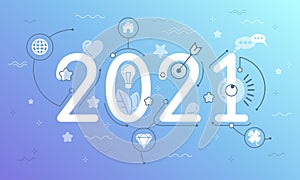 Infographic concept 2021 year in blue. Vector illustration.