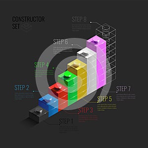 Infographic concept from colorful 3d Lego building blocks. lego bricks. 3d Infographic stairs