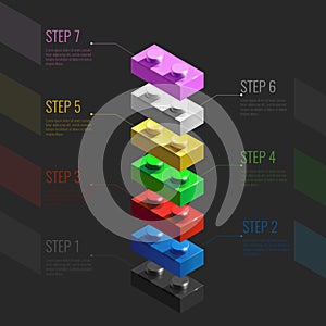 Infographic concept from colorful 3d Lego building blocks. lego bricks. 3d Infographic stairs