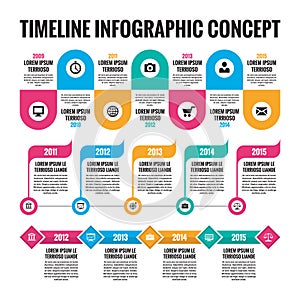 Infographic concept in flat design style - timeline template for presentation, booklet, web