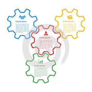 Infographic concept: four gears line style diagram process