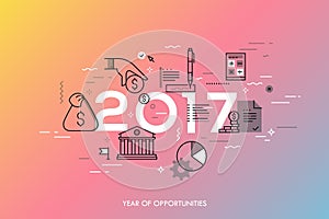 Infographic concept, 2017 - year of opportunities. New hot trends and predictions in economics, budget planning, money