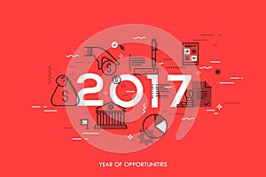 Infographic concept, 2017 - year of opportunities. New hot trends and predictions in economics, budget planning, money