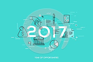 Infographic concept, 2017 - year of opportunities. New hot trends and predictions in economics, budget planning, money