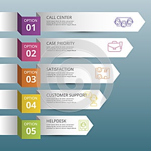 Infographic Customer Service icons vector illustration. 5 colored steps info template with editable text.