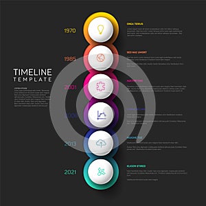 Infographic dark vertical Milestones Timeline Template with spheres
