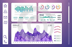 Infographic dashboard, admin panel with info charts, diagrams vector template