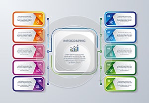 Infographic design with 10 process choices or steps. Creative infographic for diagrams, reports, leaflets, brochures, workflows