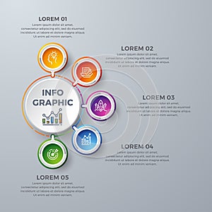 Infographic design with 5 process choices or steps. Design elements for your business such as reports, leaflets, brochures,