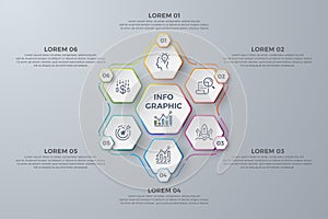 Infographic design with 6 process choices or steps. Design elements for your business such as reports, leaflets, brochures,