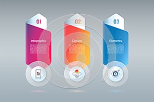 Infographic design elements. Template of 3 options, steps. Banner with place for text and icons. Vector background