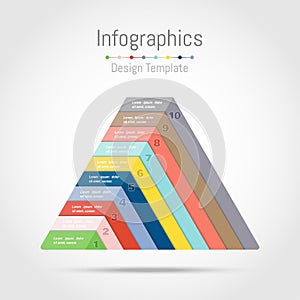 Infographic design elements with triangle shape for your business data with 10 options, parts, steps, timelines or processes.