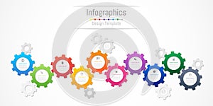 Infographic design elements for your business data with 10 options, parts, steps, timelines or processes. Gear wheel concept.
