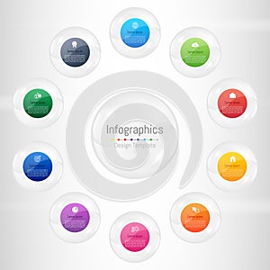 Infographic design elements for your business data with 10 options, parts, steps, timelines or processes. Transparent glass sphere