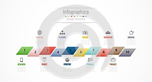 Infographic design elements for your business data with 10 options, parts, steps, timelines or processes. Vector