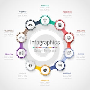 Infographic design elements for your business data with 10 options, parts, steps, timelines or processes. Vector