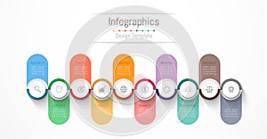 Infographic design elements for your business data with 10 options, parts, steps, timelines or processes. Vector