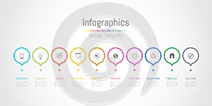 Infographic design elements for your business data with 10 options, parts, steps, timelines or processes. Vector