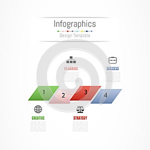 Infographic design elements for your business data with 4 options, parts, steps, timelines or processes. Vector