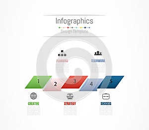 Infographic design elements for your business data with 5 options, parts, steps, timelines or processes. Vector