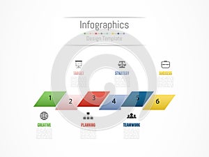 Infographic design elements for your business data with 6 options, parts, steps, timelines or processes. Vector.