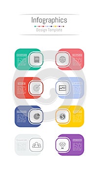 Infographic design elements for your business data with 8 options, parts, steps, timelines or processes. Vector