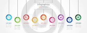 Infographic design elements for your business data with 9 options, parts, steps, timelines or processes.