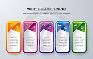 Infographic design with 5 process choices or steps. Creative infographic for diagrams, reports, leaflets, brochures, workflows and photo