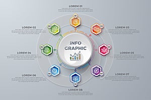 Infographic design with 8 process choices or steps. Design elements for your business such as reports, leaflets, brochures, photo