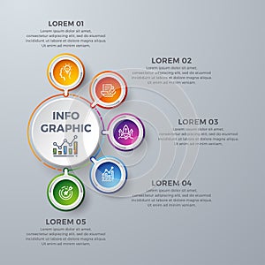 Infographic design with 5 process choices or steps. Design elements for your business such as reports, leaflets, brochures, photo