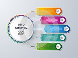 Infographic design with 5 process or steps. Infographic for diagram, report, workflow and more. Infographic with modern and simple photo