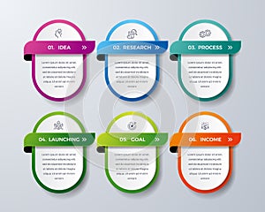 Infographic design with 6 process or steps. Infographic for diagram, report, workflow and more. Infographic with modern and simple photo