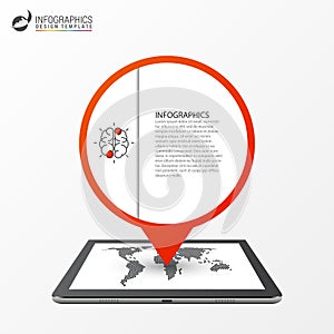 Infographic design. Report template with location pointer. Vector
