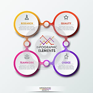 Infographic design template with 4 connected circular elements