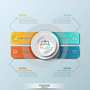 Infographic design template with 4 separate rounded rectangles of different colors and circle