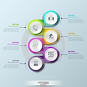 Infographic design template with 6 multicolored successively connected circular elements