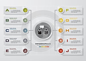 Infographic design template and business concept with 10 options, parts, steps or processes.