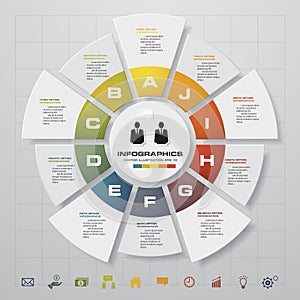 Infographic design template and business concept with 10 options, parts, steps or processes.