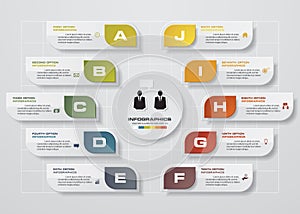 Infographic design template and business concept with 10 options, parts, steps or processes.