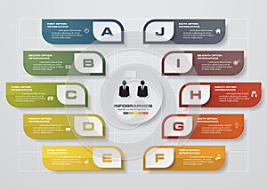 Infographic design template and business concept with 10 options, parts, steps or processes.