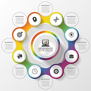 Infographic design template. Business concept. Colorful circle with icons. Vector illustration
