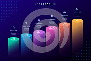 Infographic design template. Business concept presentation, glowing gradient 3d chart, graph, illustration.