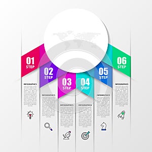 Infographic design template. Creative concept with 6 steps. Can be used for workflow layout, diagram, banner, webdesign. Vector
