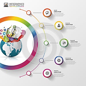 Infographic design template. Creative world. Colorful circle with icons. Vector illustration