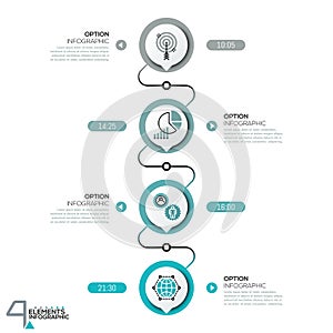 Infographic design template, diagram with 4 circular elements successively connected by lines