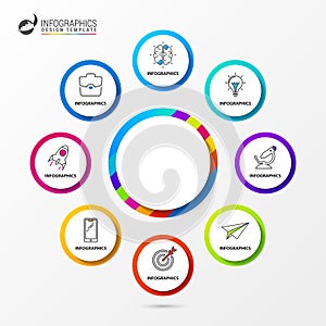 Infographic design template. Organization chart with 8 steps