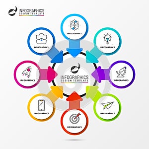 Infographic design template. Organization chart with 8 steps