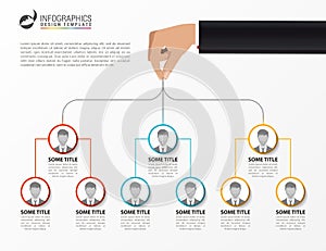 Infographic design template. Organization chart with 9 steps