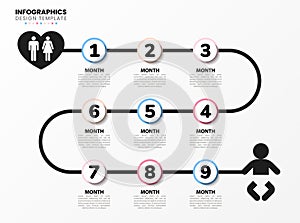 Infographic design template. Pregnancy concept with 9 steps